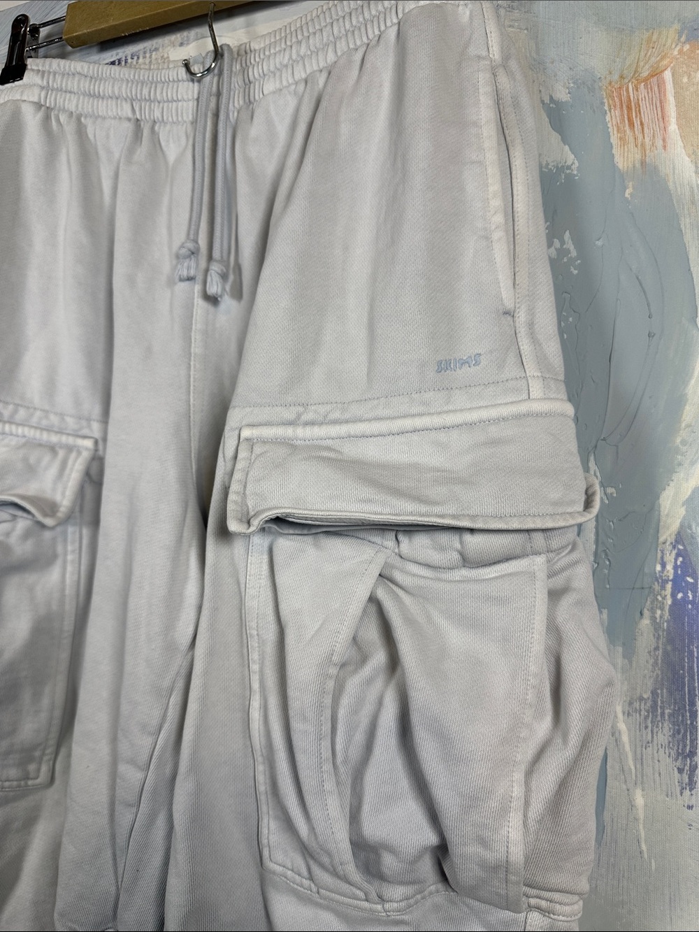 SKIMS Boyfriend Fleece Sweatpants Cargo White 100% Cotton Utility Pocket Pants S - Picture 14 of 14